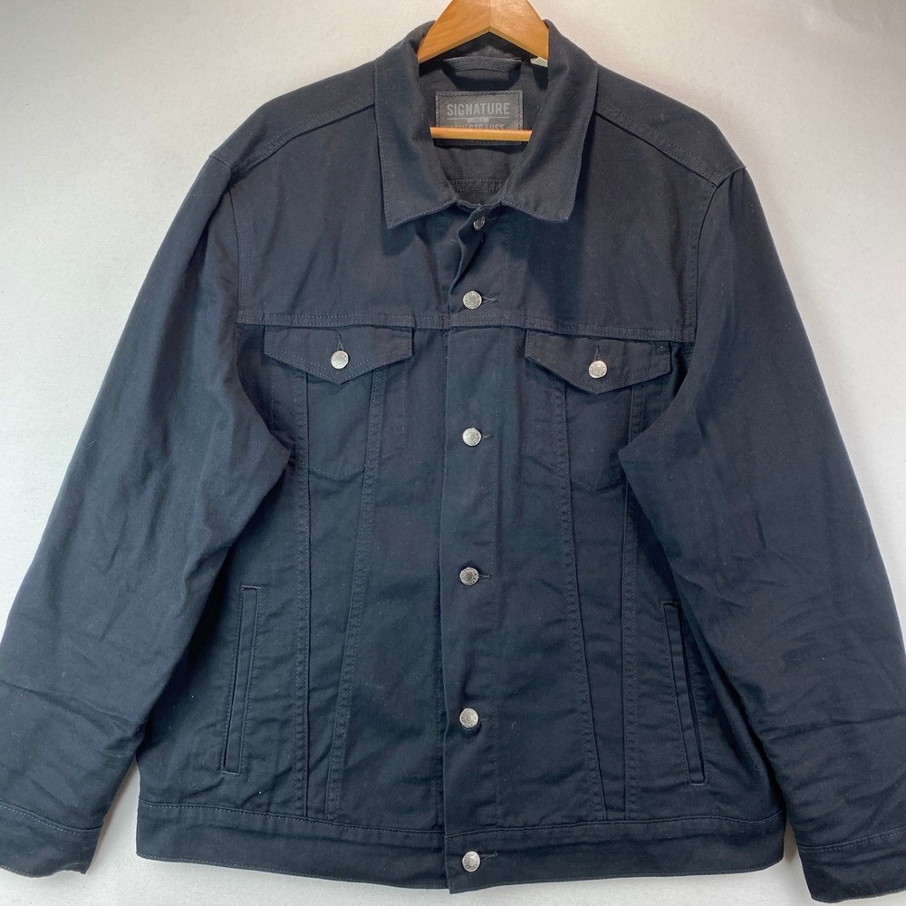 Signature by Levi Strauss Trucker Jacket Mens XL Black Denim Button Up Coat